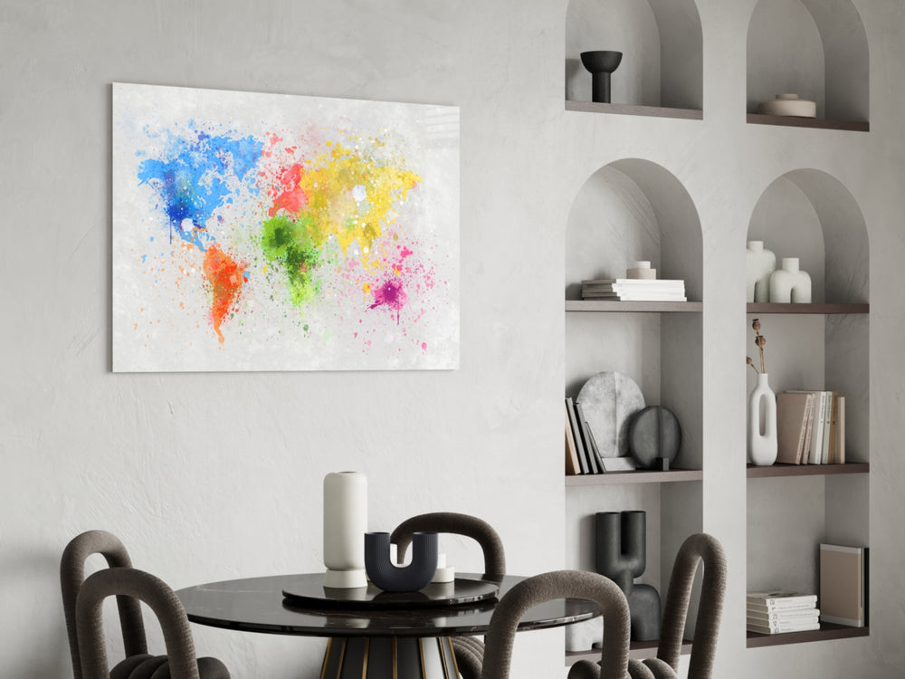 Watercolor Map glass print enhancing a living room with editorial drama