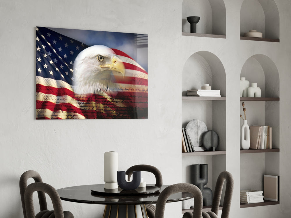 American Eagle glass print enhancing a living room with cinematic drama