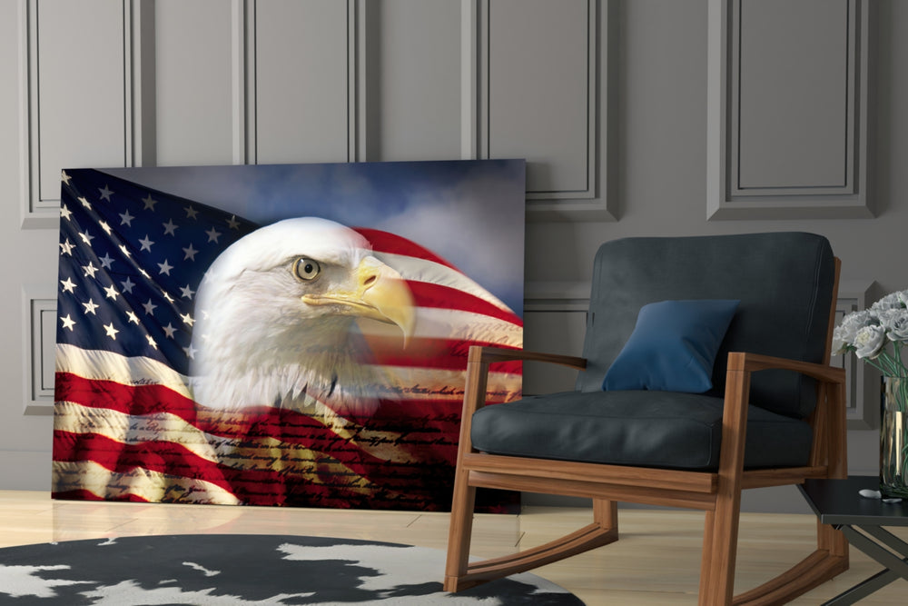 American Eagle artwork anchoring a wall with bold patriotic palette