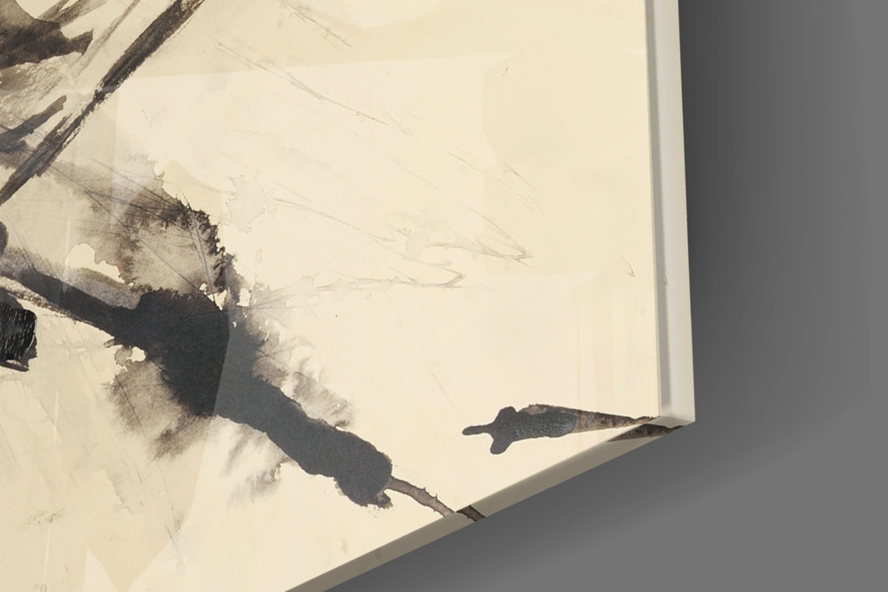 Sumi Ink panel catching window light to reveal its tactile splatter