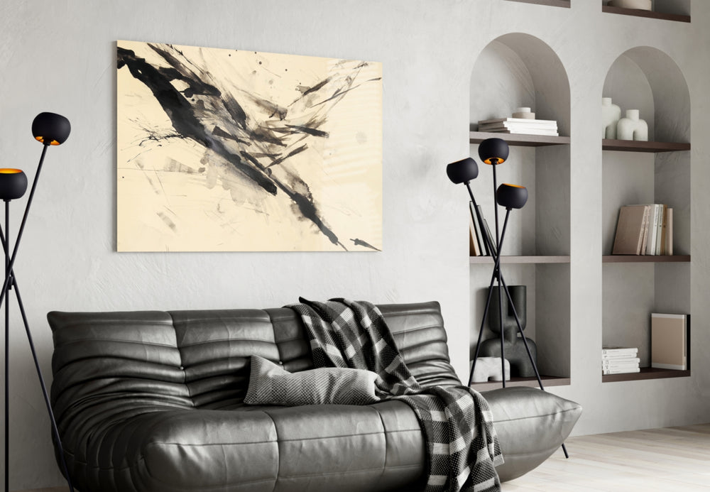 Sumi Ink panel adding calm mood to a master bedroom
