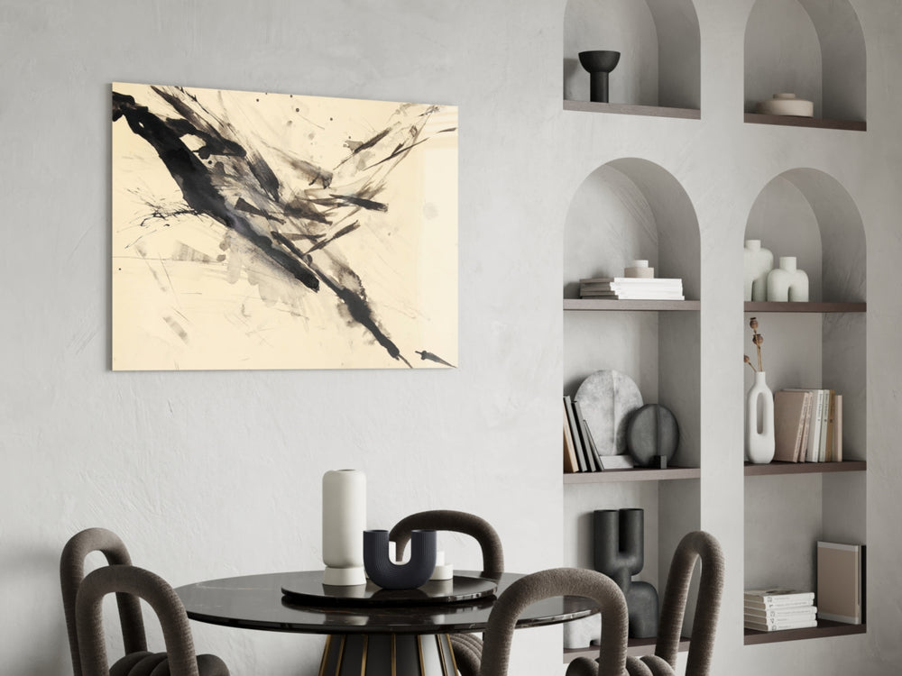 Sumi Ink glass print enhancing a study with editorial drama