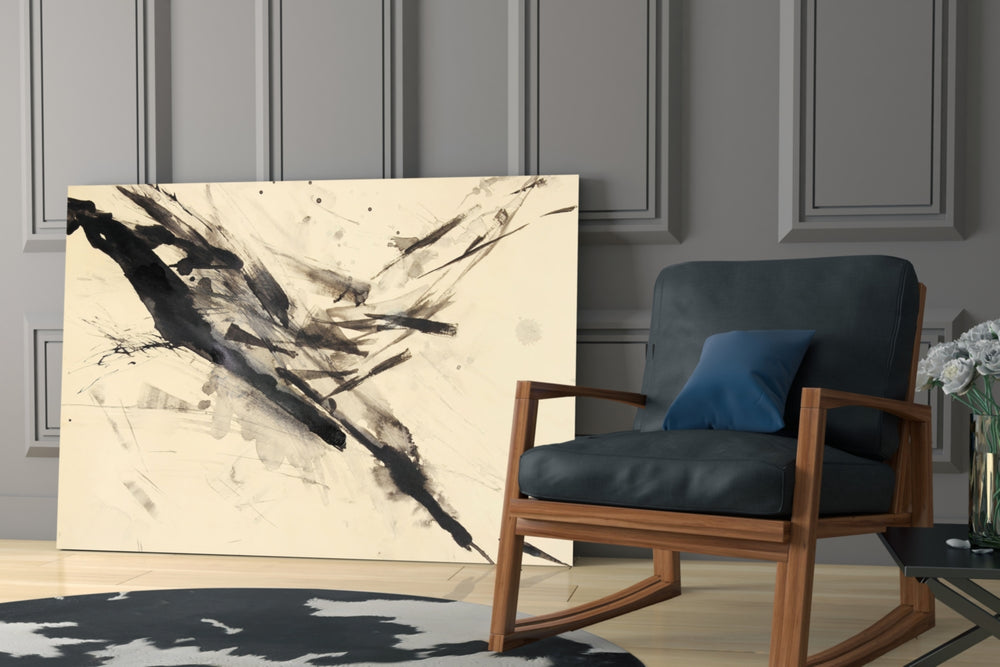 Sumi Ink artwork anchoring a wall with zen minimalist palette
