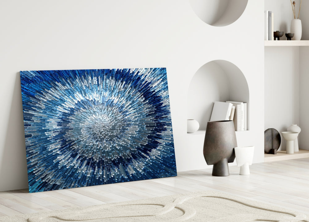 Crystal Burst glass wall art styled above a credenza in a living room