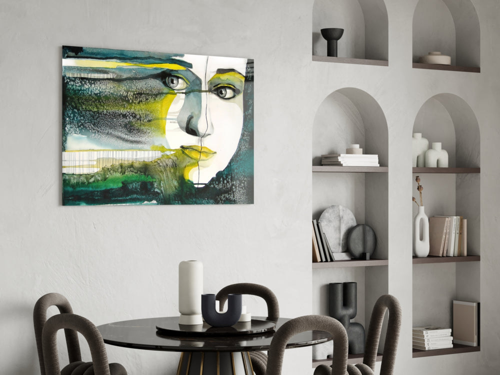Emerald Portrait glass print enhancing a study with cinematic drama