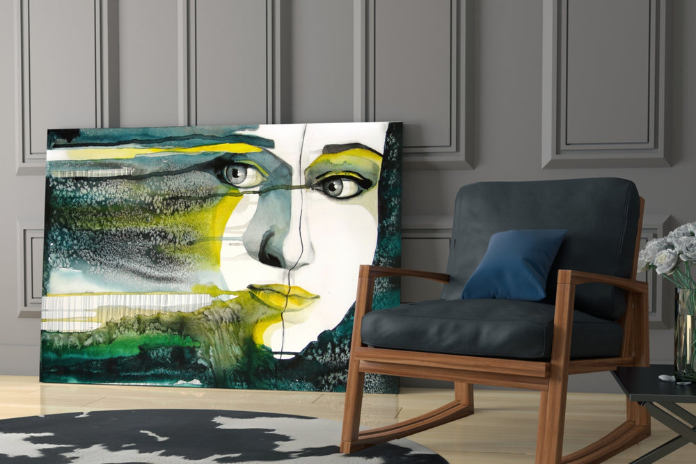 Emerald Portrait artwork anchoring a wall with moody painterly palette