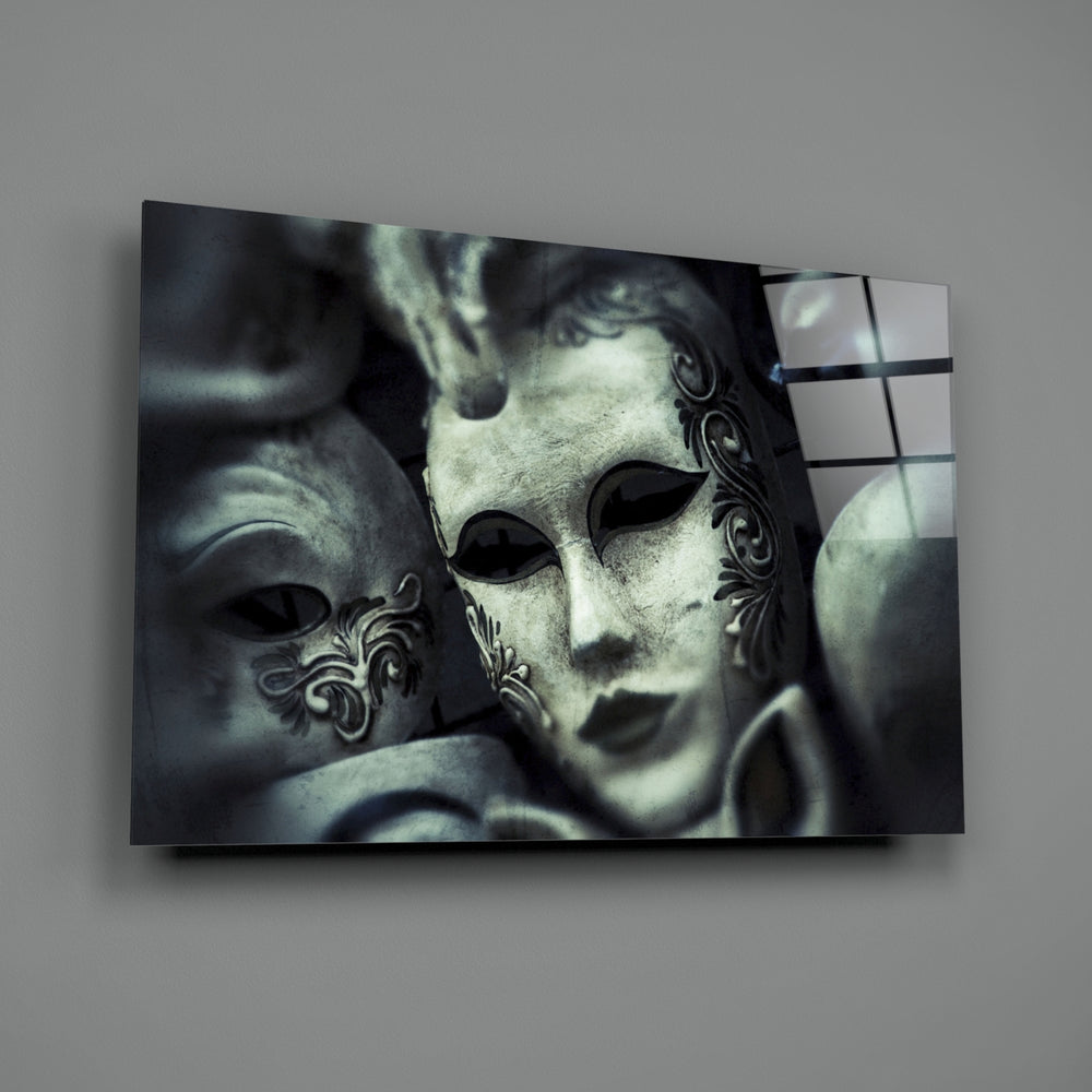 Venetian Masks close-up showing silver filigree and theatrical eyeholes