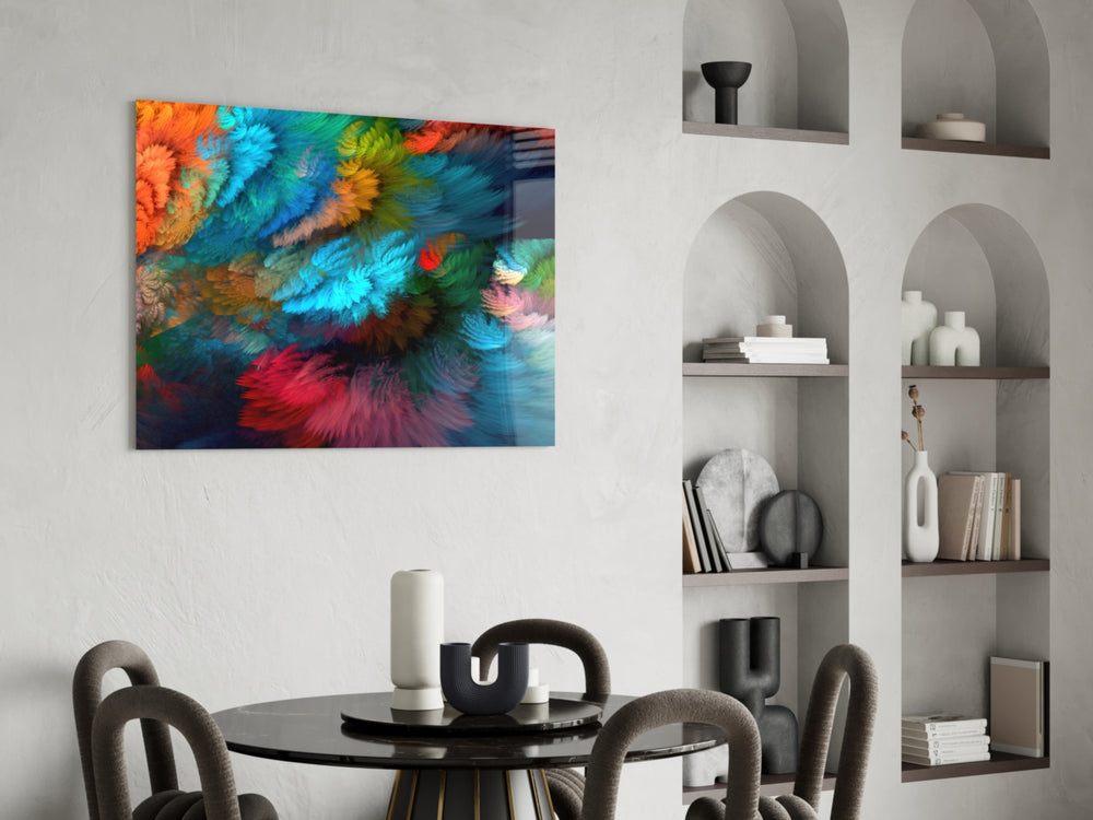 Fractal Feathers glass print enhancing a teen room with cinematic drama