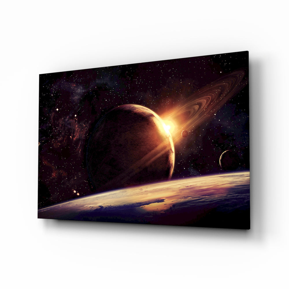 Cosmic-planet panel bringing mystical drama to a contemporary lounge