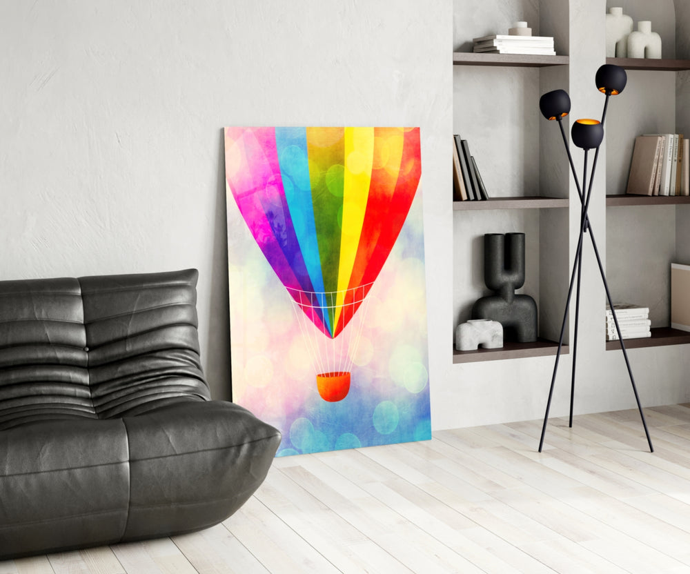 Rainbow Balloon glass print enhancing a hallway with editorial drama