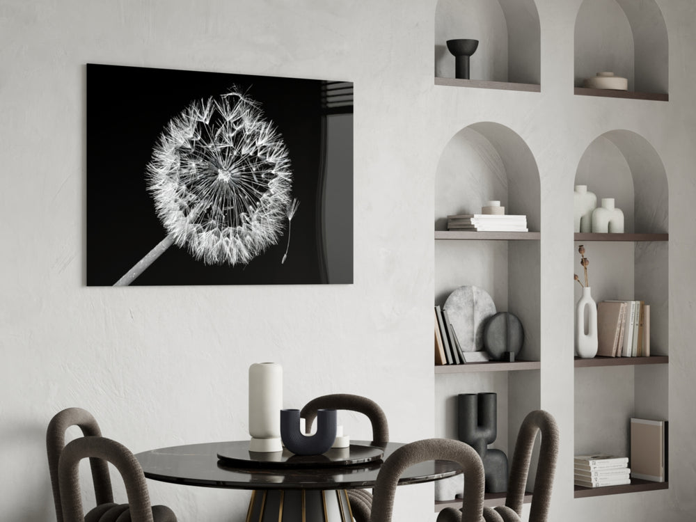 Dandelion Wish glass print enhancing a hallway with editorial drama