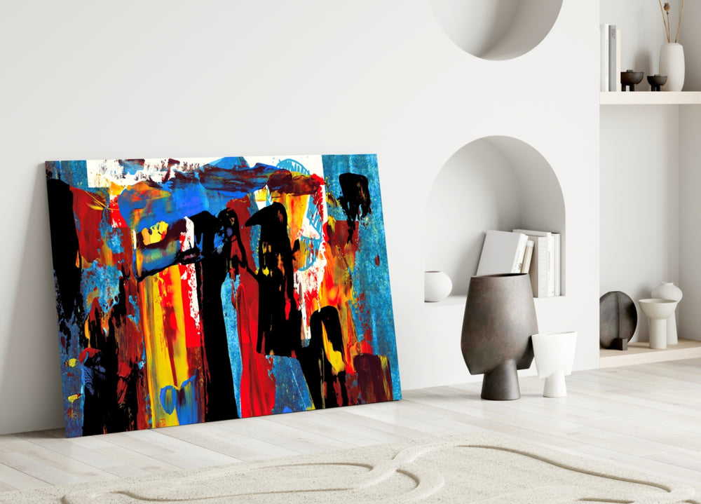 Festival Walk glass wall art styled above a credenza in a living room