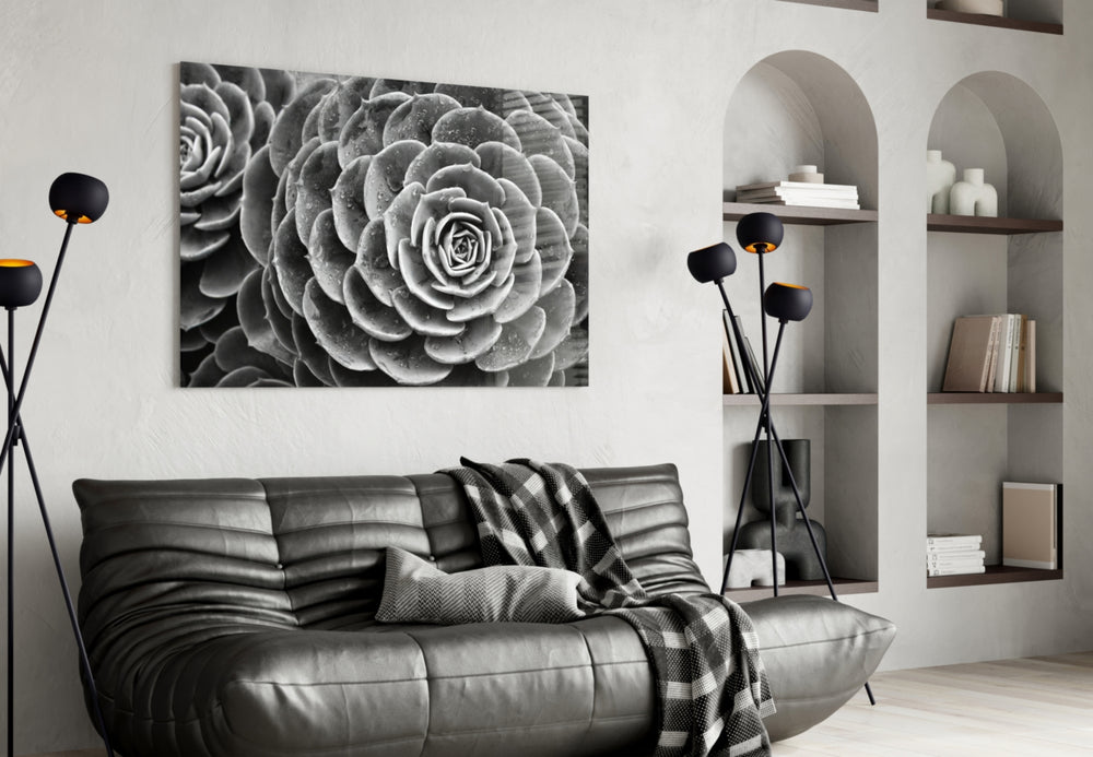 Silver Succulent panel adding calm mood to a bedroom