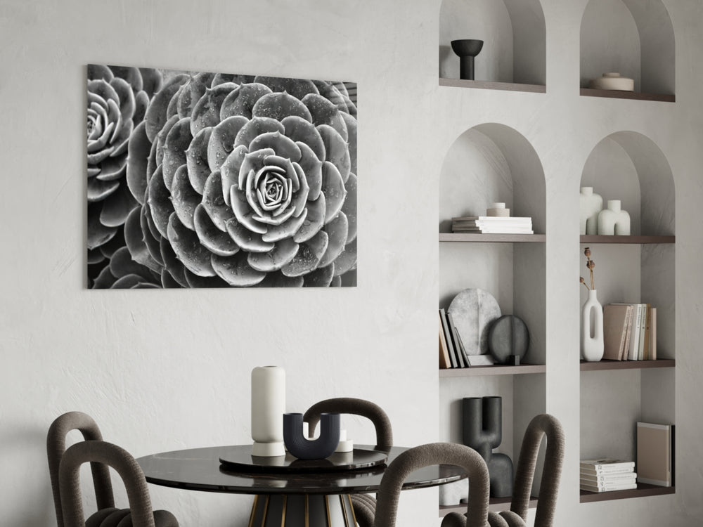 Silver Succulent glass print enhancing an office with editorial drama