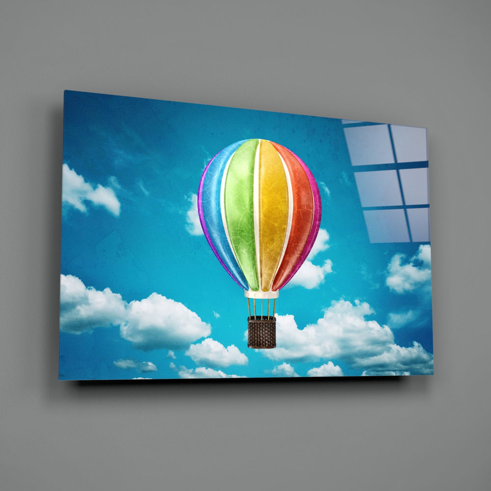 Sky Balloon close-up showing rainbow stripes against cyan sky