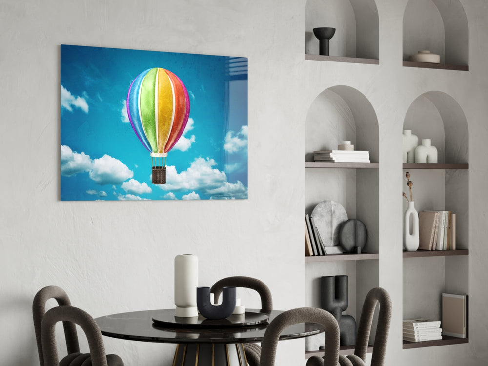 Sky Balloon glass print enhancing a hallway with editorial drama