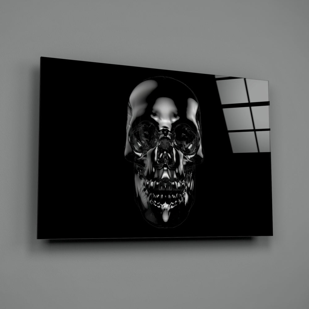 Black Skull close-up showing glossy cranial contours against velvet black