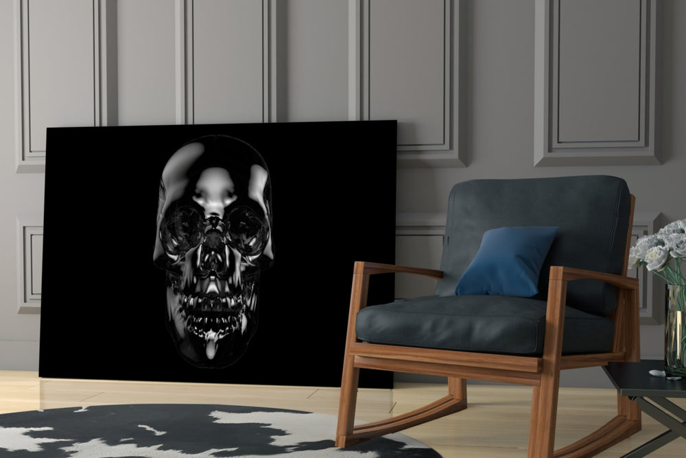 Black Skull artwork anchoring a wall with gothic luxe palette