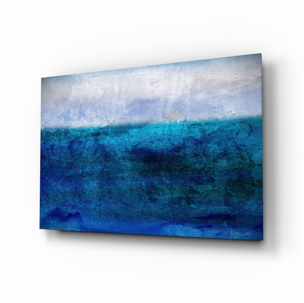 Abstract-seascape panel bringing serene drama to a contemporary living space