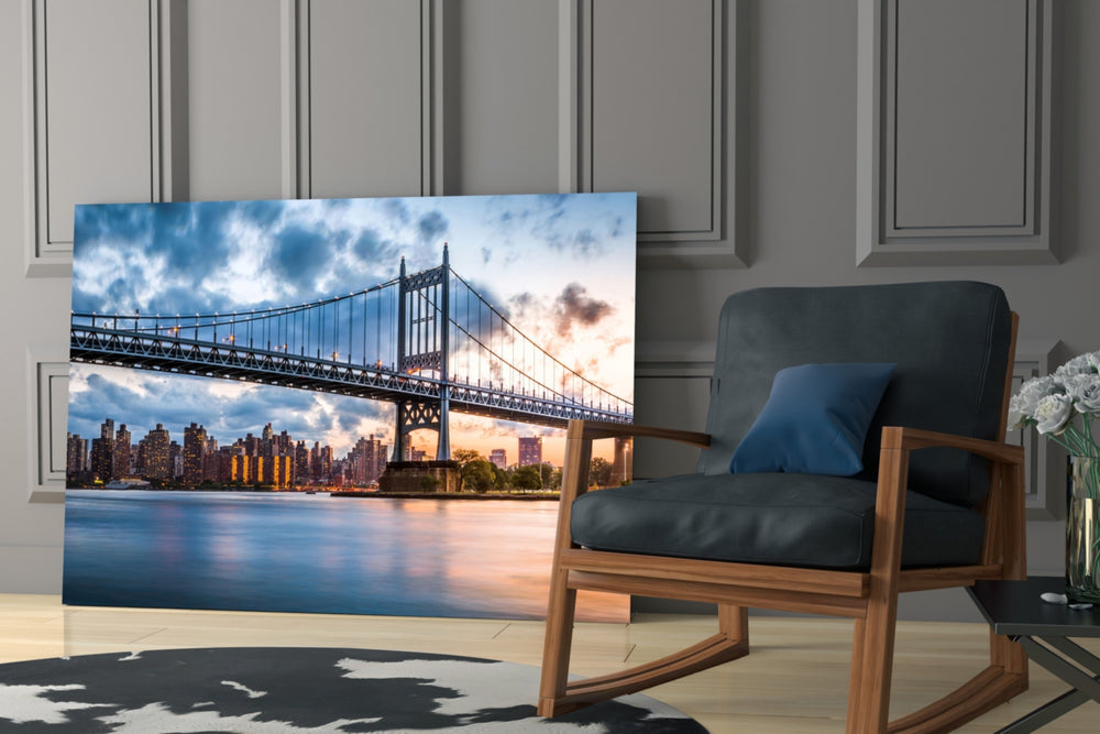 Triboro Bridge artwork anchoring a wall with urban executive palette