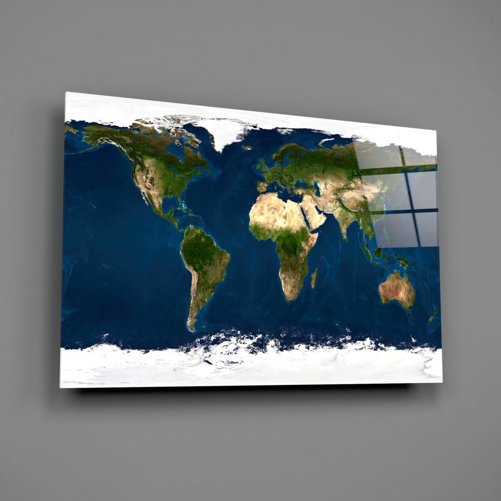 Satellite Earth close-up showing realistic continents and cloud bands