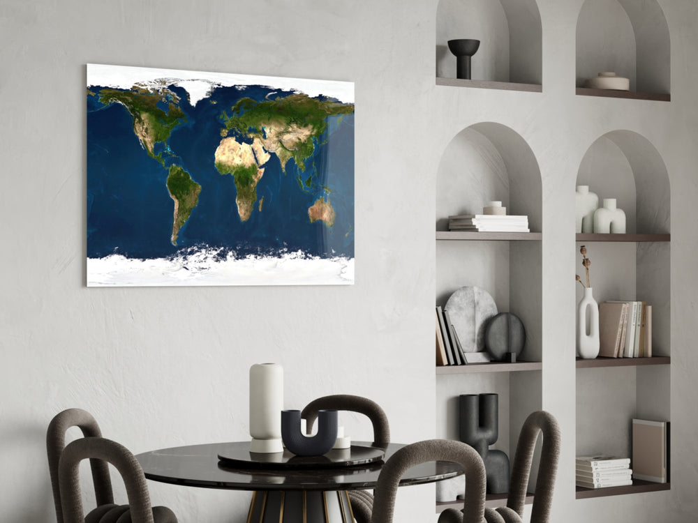 Satellite Earth glass print enhancing a kids room with cinematic drama