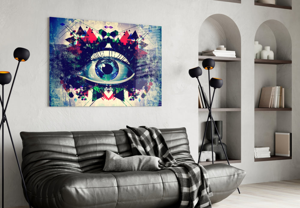 Glitch Eye panel adding editorial mood to a creative office
