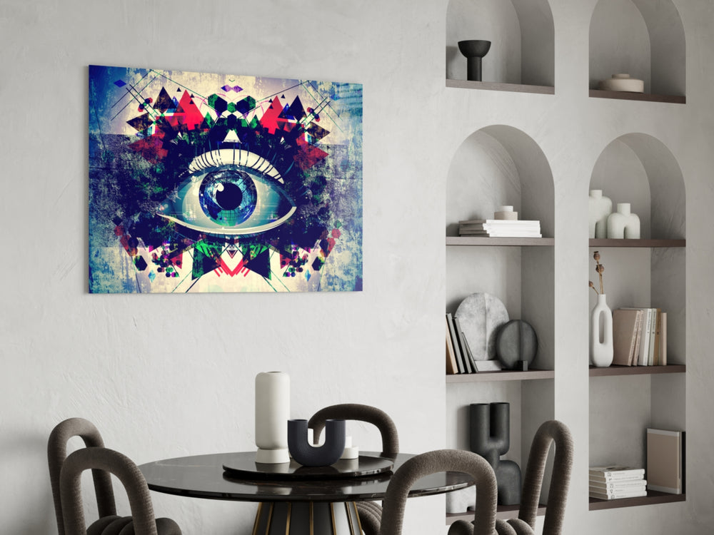 Glitch Eye glass print enhancing a teen room with cinematic drama