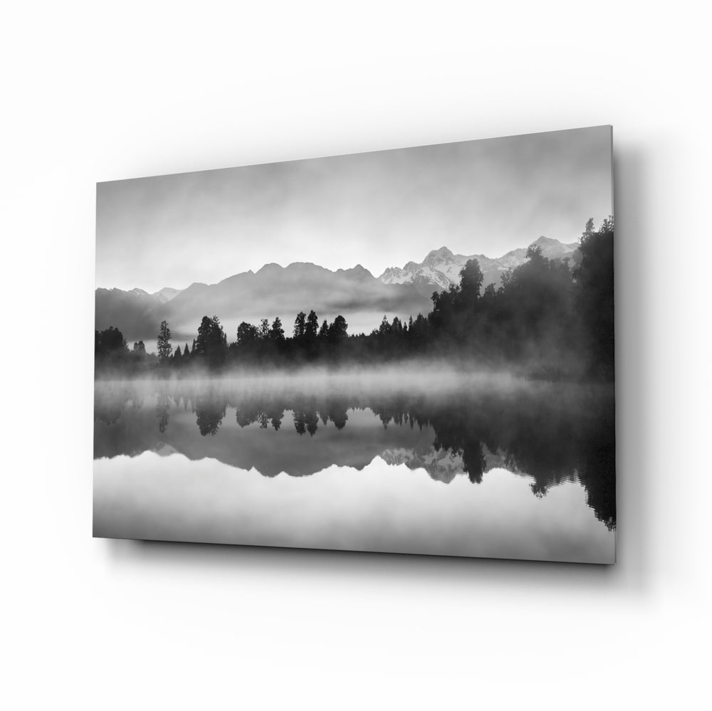 Monochrome-mirror panel bringing serene drama to a contemporary living space
