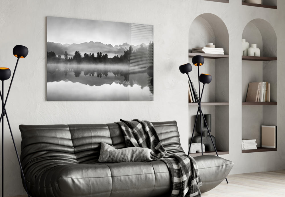 Misty Lake panel adding calm mood to a hallway