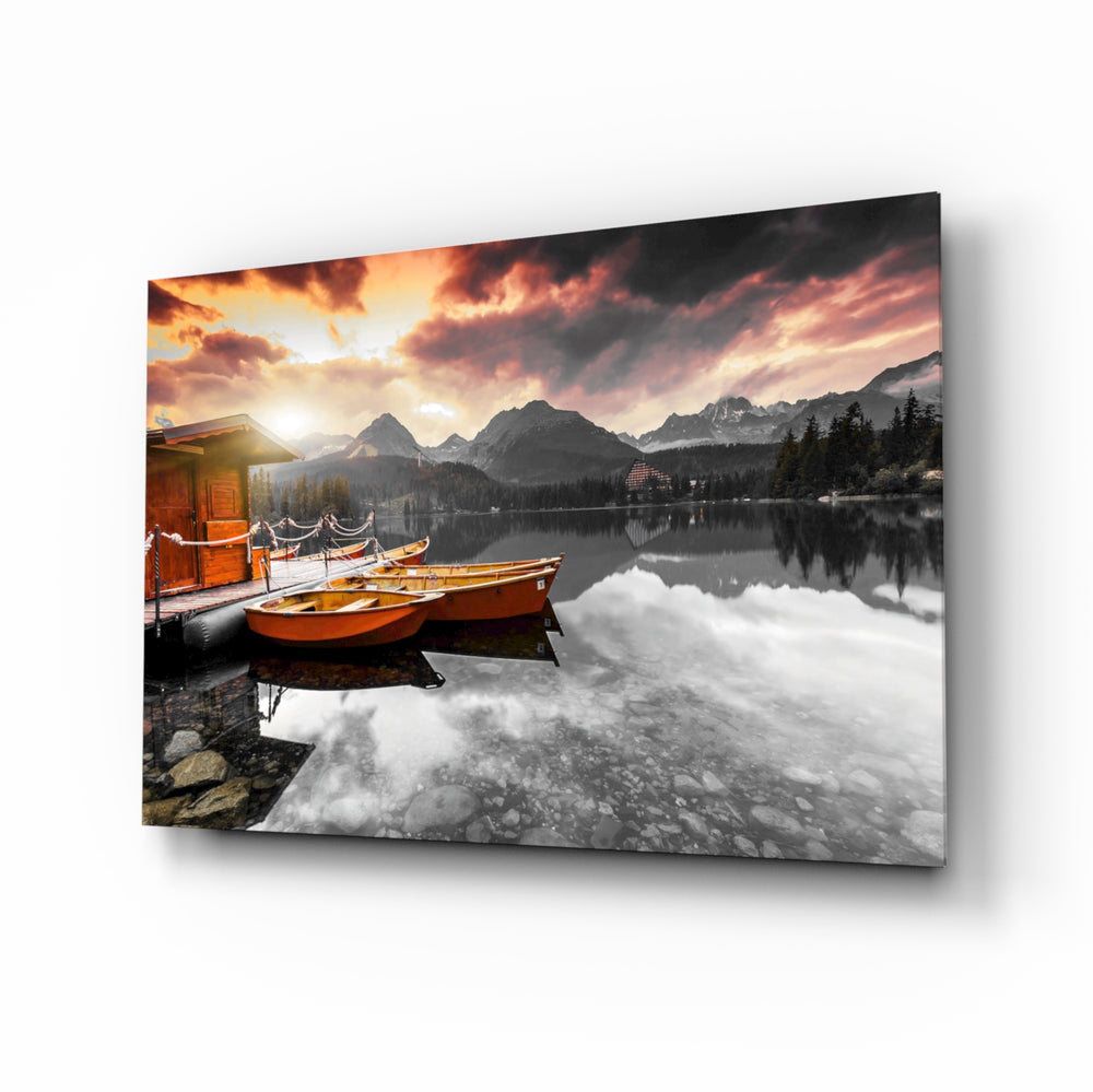 Alpine-sunrise panel bringing serene drama to a contemporary cabin
