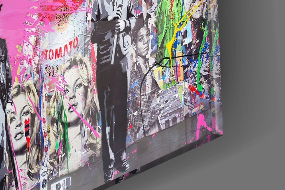 Cinema Pop panel catching window light to reveal its tactile splatter