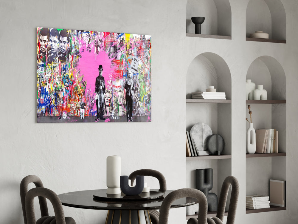 Cinema Pop glass print enhancing a gaming room with cinematic drama