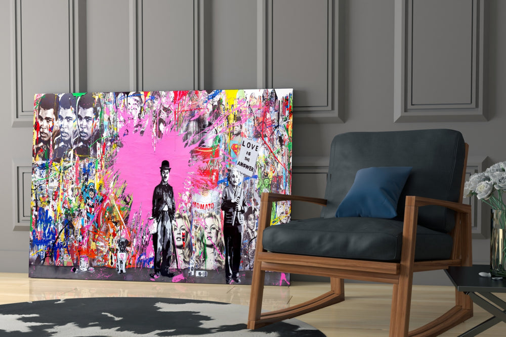 Cinema Pop artwork anchoring a wall with bold pop palette