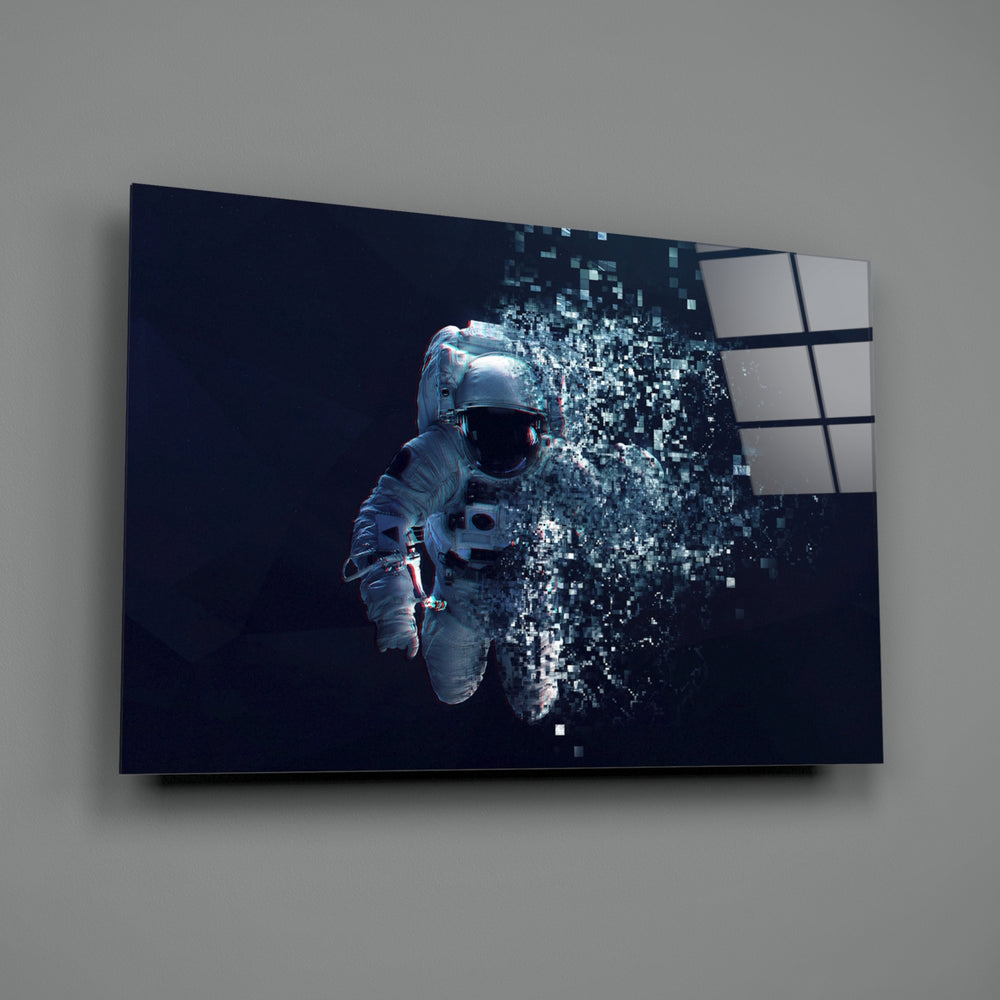 Pixel Astronaut close-up showing body dissolving into pixel particles