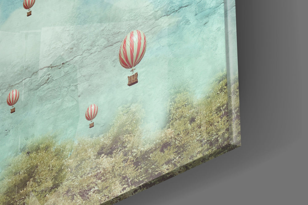 Vintage Balloons panel catching window light to reveal its tactile stripe