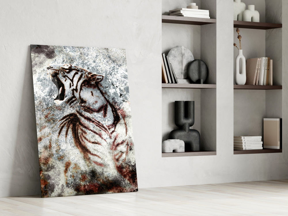 Grunge Tiger artwork anchoring a wall with bold wildlife palette