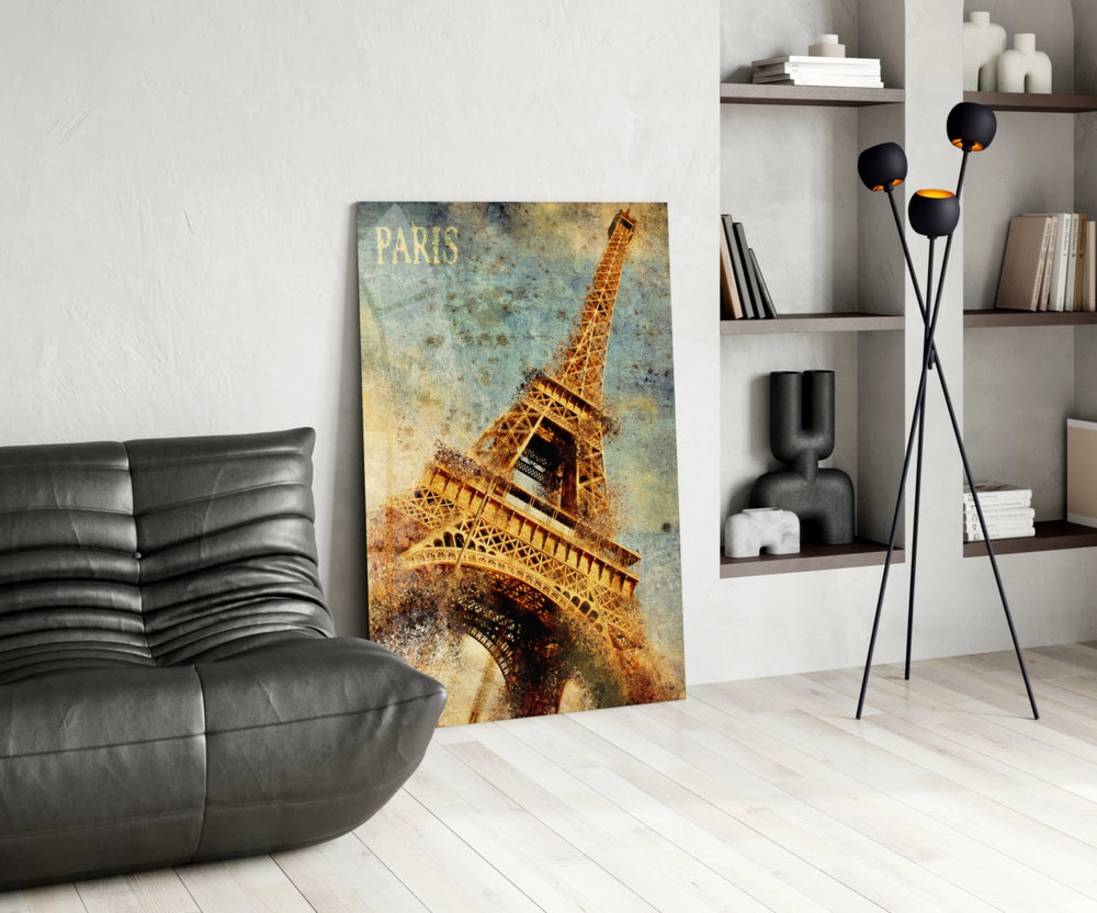 Paris Poster glass print enhancing a living room with cinematic drama