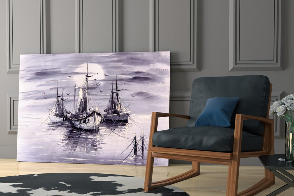 Moonlit Fleet artwork anchoring a wall with serene nostalgic palette