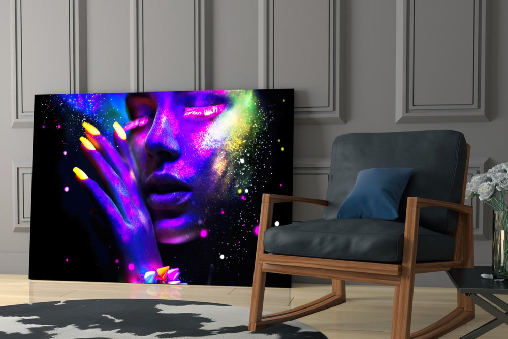 UV Glow artwork anchoring a wall with bold club palette