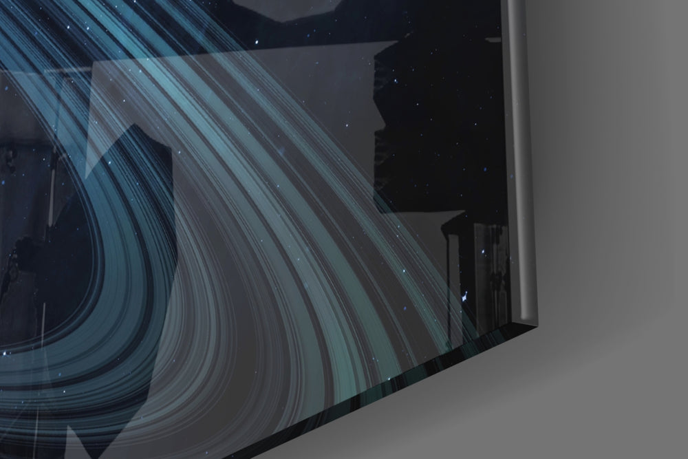 Ringed Saturn panel catching low light to reveal its tactile sweep
