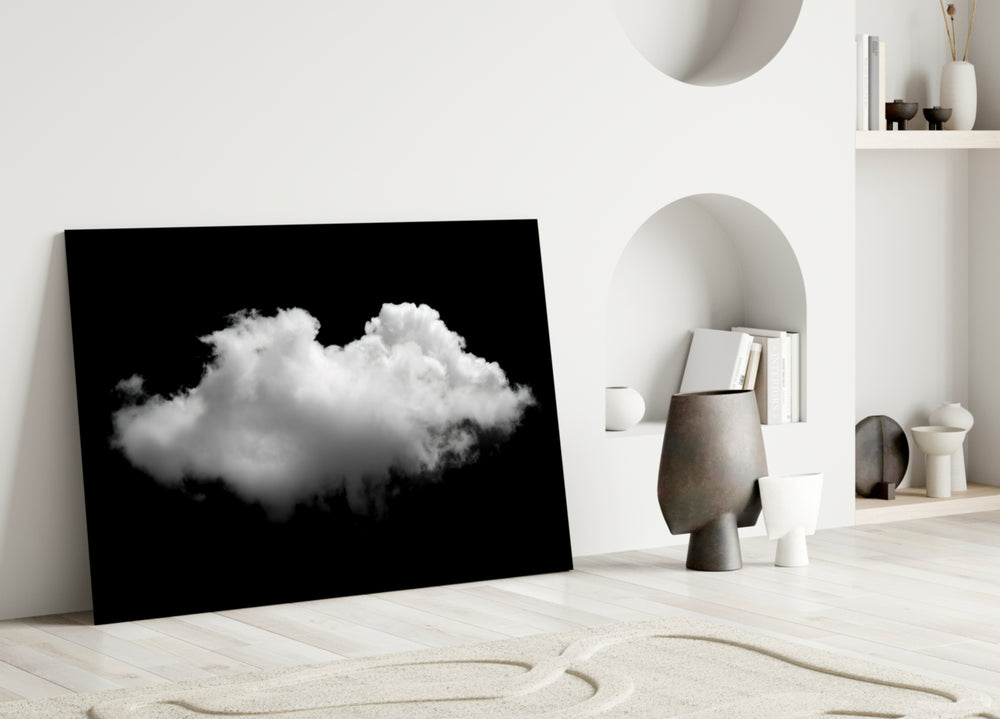 Solo Cloud glass wall art styled above a credenza in a master bedroom