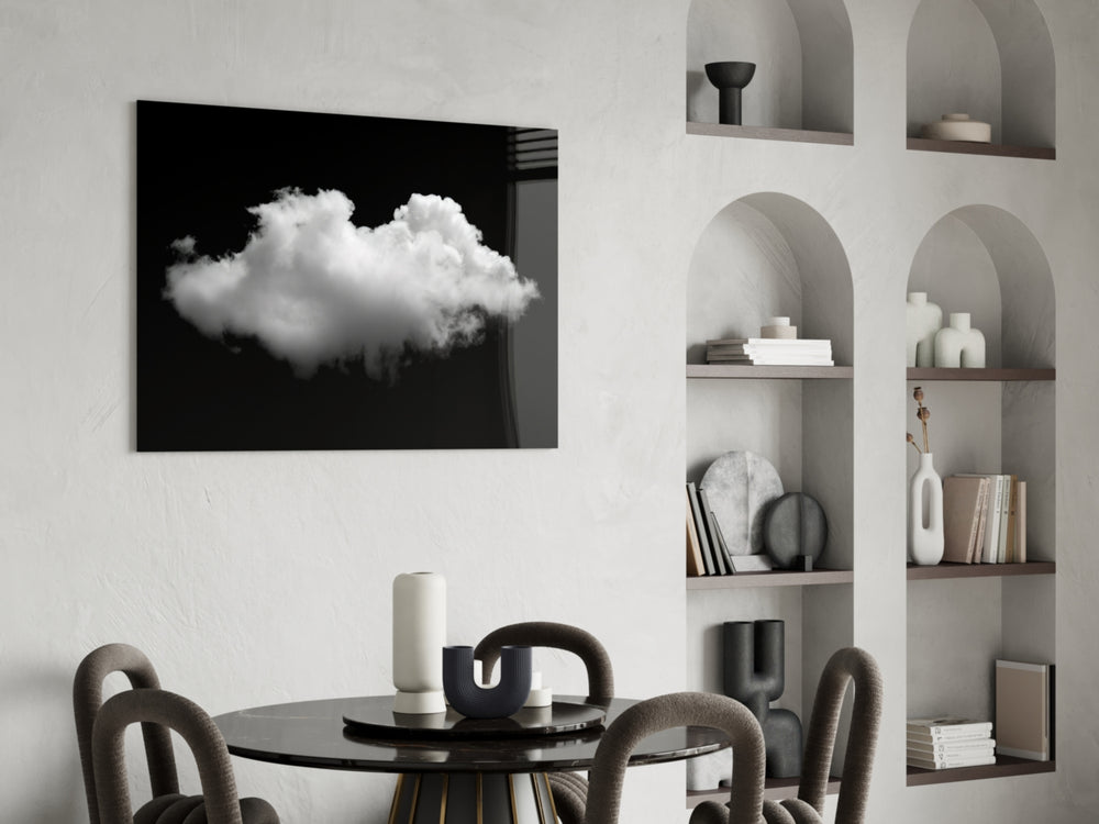 Solo Cloud glass print enhancing a study with editorial drama