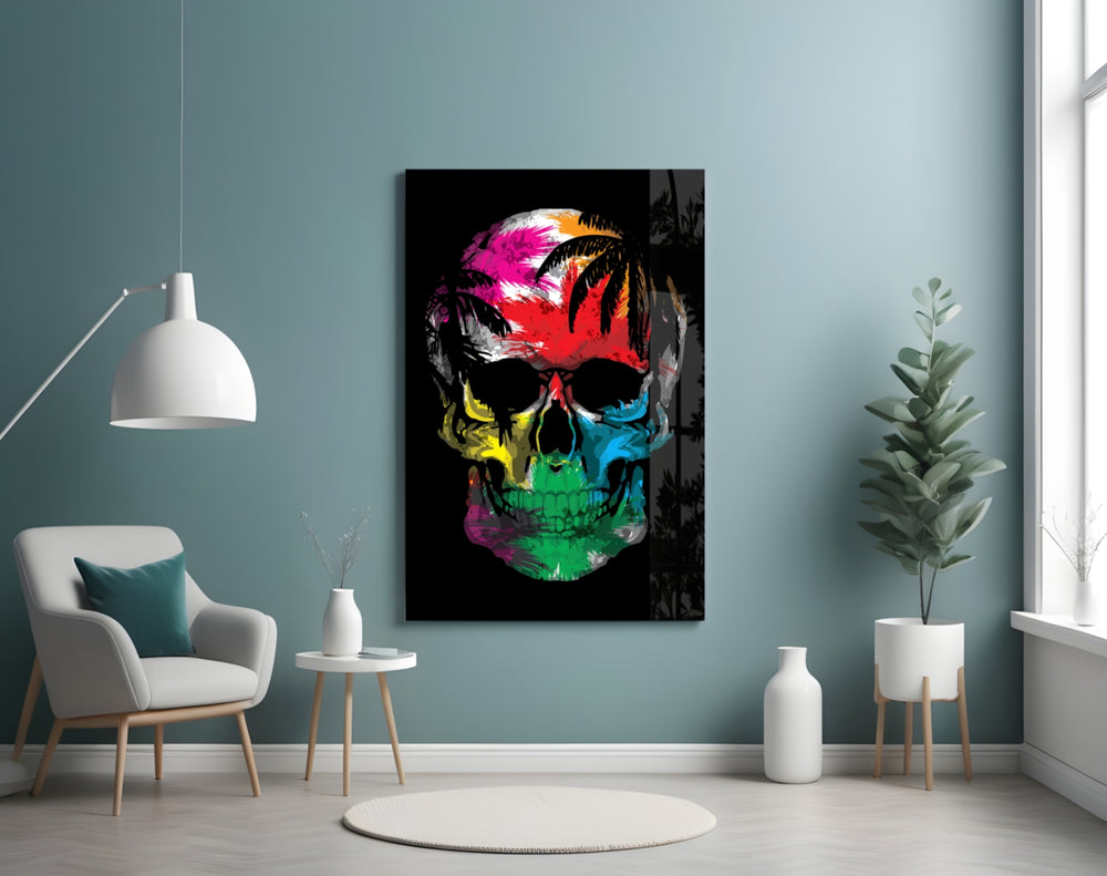 Rainbow Skull panel adding editorial mood to a gaming room