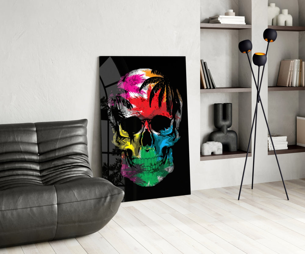 Rainbow Skull glass print enhancing a teen room with cinematic drama