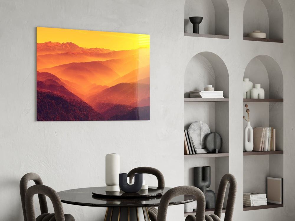 Amber Ridges glass print enhancing a hallway with editorial drama