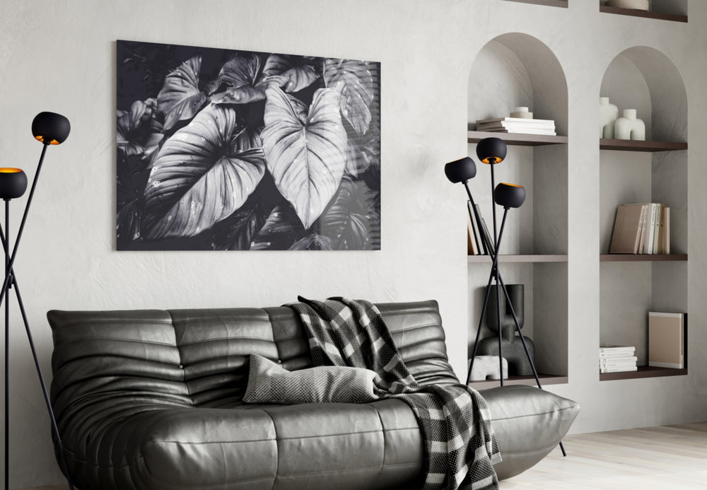 Monochrome Leaves panel adding calm mood to a hallway
