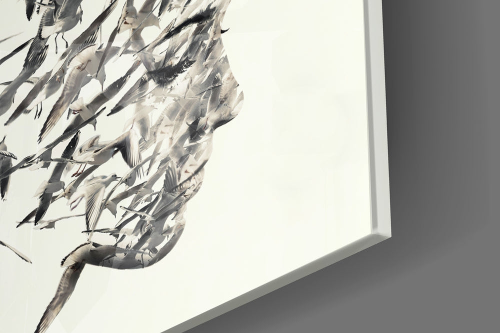 Bird Thoughts panel catching window light to reveal its tactile wash
