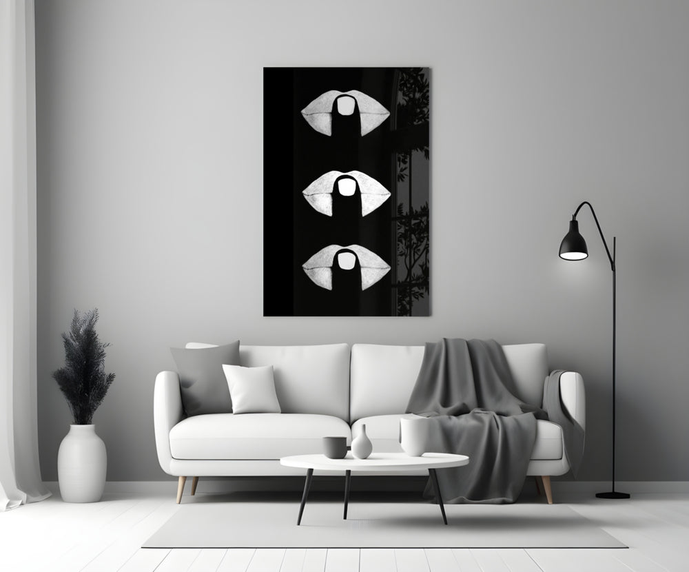 Silver Lip Stack glass wall art styled above a bed in a master bedroom