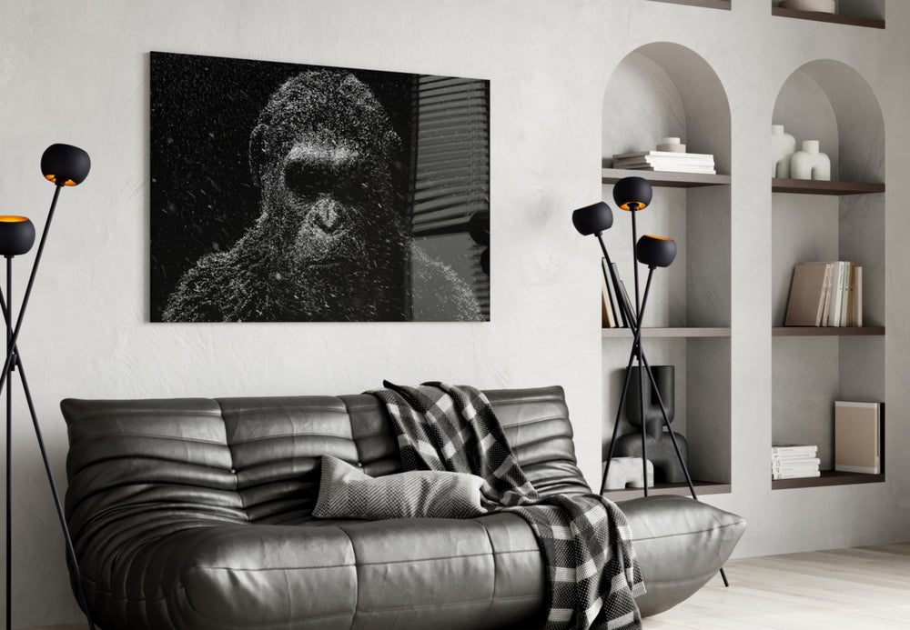 Snow Gorilla panel adding editorial mood to a man's office